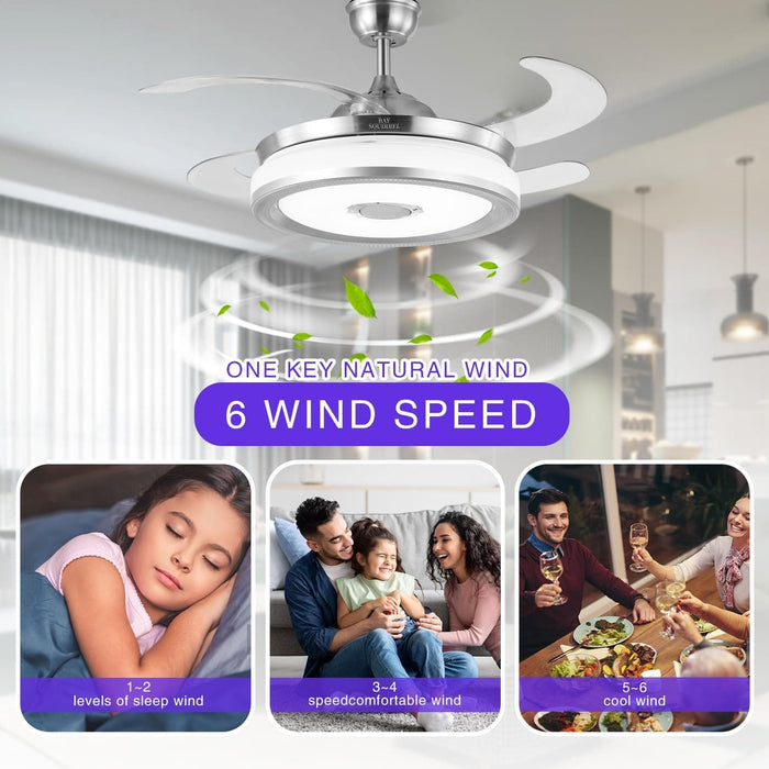 42 in. Retractable Crystal Ceiling Fan with Light, Dimmable LED Chandelier Ceiling Fan with Remote and APP Control-10-ErisView