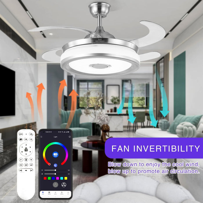 42 in. Retractable Crystal Ceiling Fan with Light, Dimmable LED Chandelier Ceiling Fan with Remote and APP Control-11-ErisView