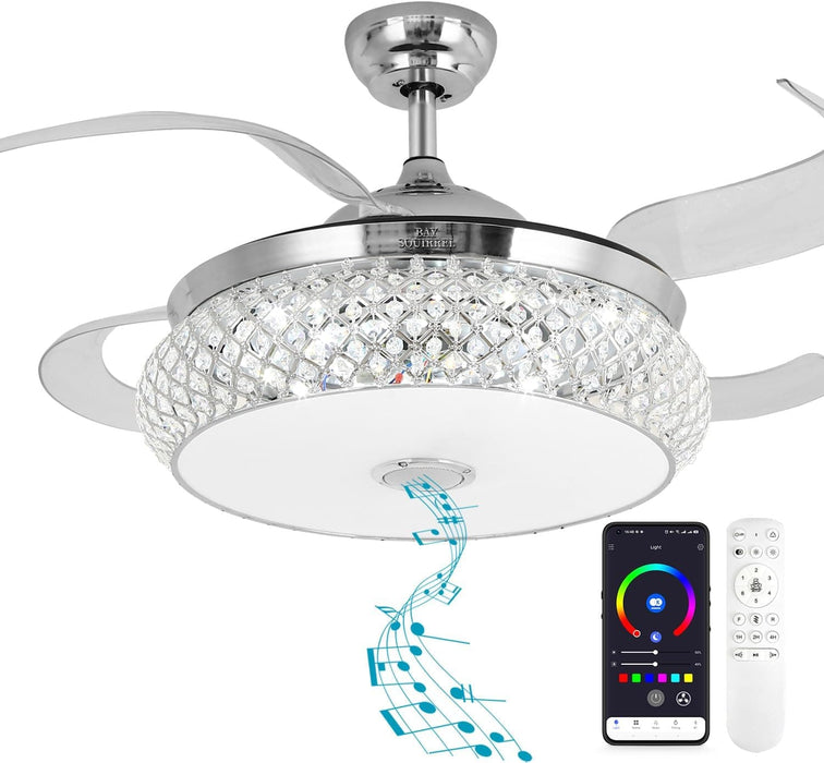 42 in. Retractable Crystal Ceiling Fan with Light, Dimmable LED Chandelier Ceiling Fan with Remote and APP Control-15-ErisView