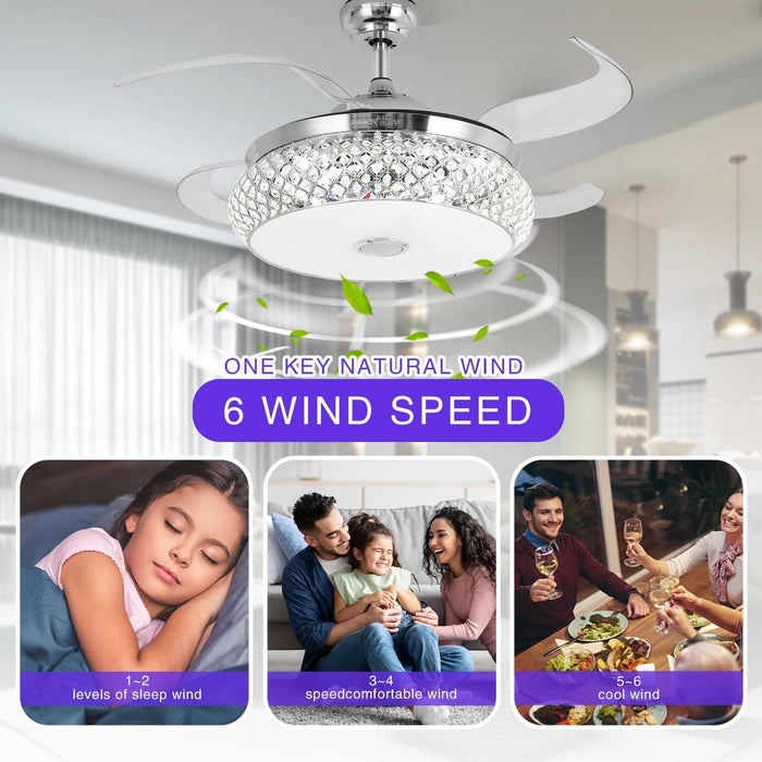 42 in. Retractable Crystal Ceiling Fan with Light, Dimmable LED Chandelier Ceiling Fan with Remote and APP Control-17-ErisView