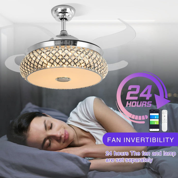 42 in. Retractable Crystal Ceiling Fan with Light, Dimmable LED Chandelier Ceiling Fan with Remote and APP Control-21-ErisView