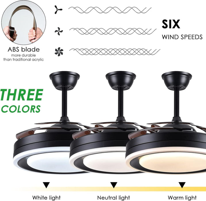 42 in. Retractable Modern Ceiling Fan with APP and Remote Control, Enclosed Ceiling Fan with Dimmable Light, Ceiling Fan for Bedroom Living Room-3-ErisView