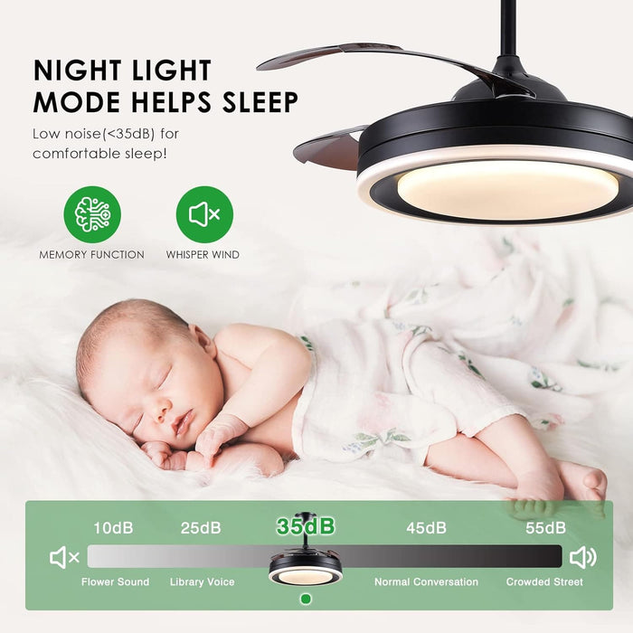 42 in. Retractable Modern Ceiling Fan with APP and Remote Control, Enclosed Ceiling Fan with Dimmable Light, Ceiling Fan for Bedroom Living Room-4-ErisView