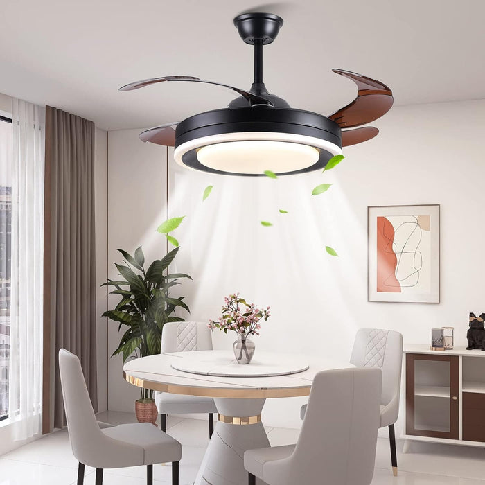 42 in. Retractable Modern Ceiling Fan with APP and Remote Control, Enclosed Ceiling Fan with Dimmable Light, Ceiling Fan for Bedroom Living Room-6-ErisView