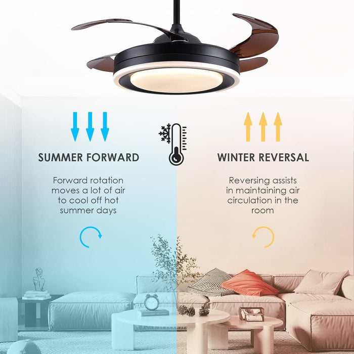42 in. Retractable Modern Ceiling Fan with APP and Remote Control, Enclosed Ceiling Fan with Dimmable Light, Ceiling Fan for Bedroom Living Room-7-ErisView