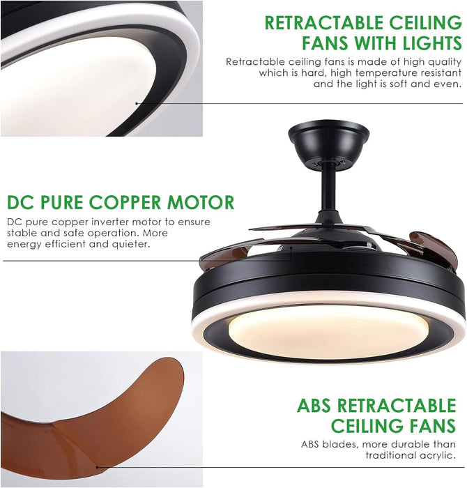 42 in. Retractable Modern Ceiling Fan with APP and Remote Control, Enclosed Ceiling Fan with Dimmable Light, Ceiling Fan for Bedroom Living Room-8-ErisView
