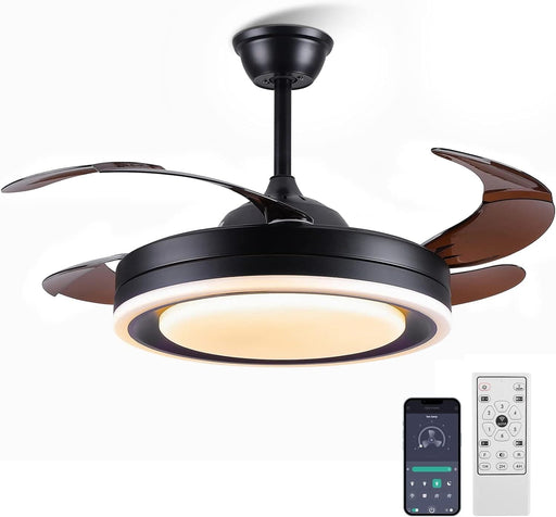 42 in. Retractable Modern Ceiling Fan with APP and Remote Control, Enclosed Ceiling Fan with Dimmable Light, Ceiling Fan for Bedroom Living Room-1-ErisView
