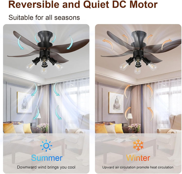 42 in. Reversible Ceiling Fan for Bedroom Living Room Dining Room, Black Retro Ceiling Fan with Lights and Remote-2-ErisView