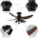 42 in. Reversible Ceiling Fan for Bedroom Living Room Dining Room, Black Retro Ceiling Fan with Lights and Remote-5-ErisView