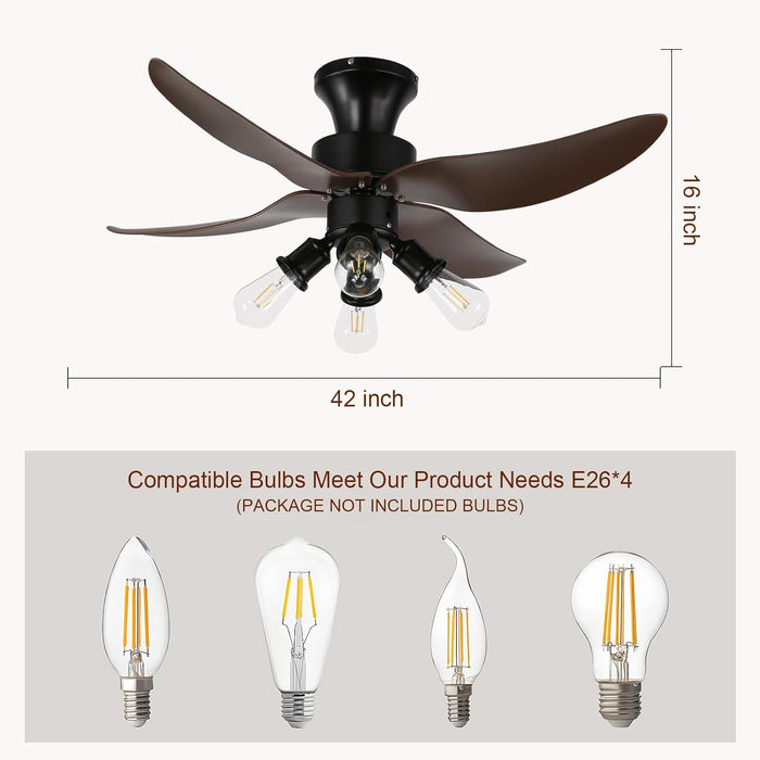 42 in. Reversible Ceiling Fan for Bedroom Living Room Dining Room, Black Retro Ceiling Fan with Lights and Remote-6-ErisView