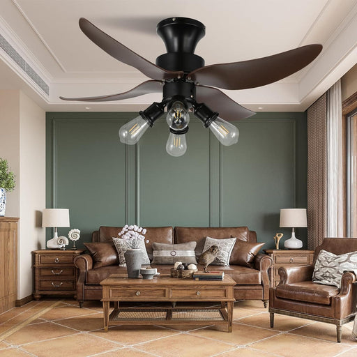 42 in. Reversible Ceiling Fan for Bedroom Living Room Dining Room, Black Retro Ceiling Fan with Lights and Remote-1-ErisView