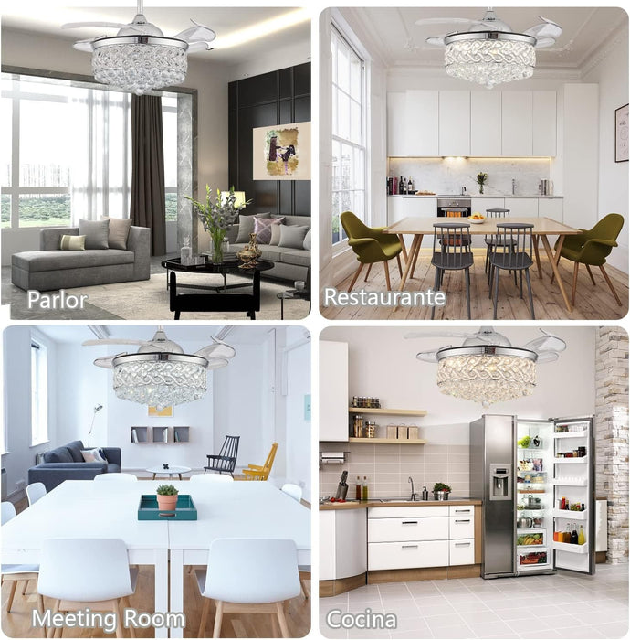 42 in. Reversible Crystal Ceiling Fan with Lights and Remote, Quiet Retractable Chandelier Fandelier for Bedroom, Dimmable LED Fan Light for Dining Room -12-ErisView