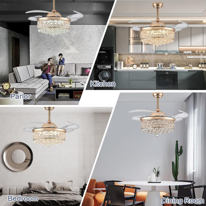 42 in. Reversible Crystal Ceiling Fan with Lights and Remote, Quiet Retractable Chandelier Fandelier for Bedroom, Dimmable LED Fan Light for Dining Room -19-ErisView