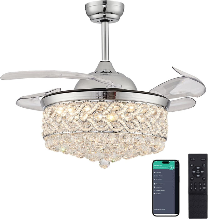 42 in. Reversible Crystal Ceiling Fan with Lights and Remote, Quiet Retractable Chandelier Fandelier for Bedroom, Dimmable LED Fan Light for Dining Room -7-ErisView