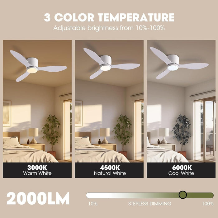 42 in. Silent Reversible DC Ceiling Fan with Remote, Bedroom Ceiling Fans with Lights, Fandelier Flush Mount for Bedroom Living Room-3-ErisView