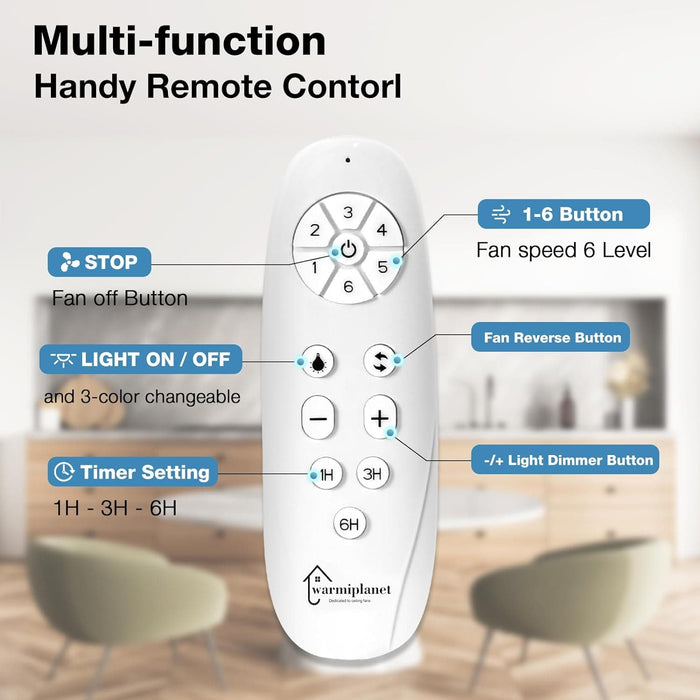 42 in. Silent Reversible Dimmable Ceiling Fan, White Wood Remote Control Ceiling Fan with Light, 3 Blade Ceiling Fan-3-ErisView