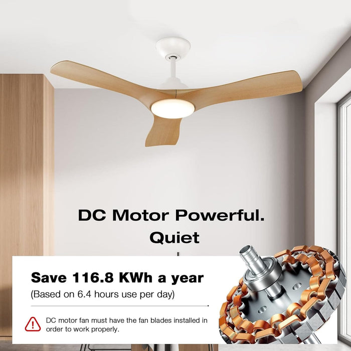42 in. Silent Reversible Dimmable Ceiling Fan, White Wood Remote Control Ceiling Fan with Light, 3 Blade Ceiling Fan-5-ErisView