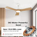 42 in. Silent Reversible Dimmable Ceiling Fan, White Wood Remote Control Ceiling Fan with Light, 3 Blade Ceiling Fan-5-ErisView