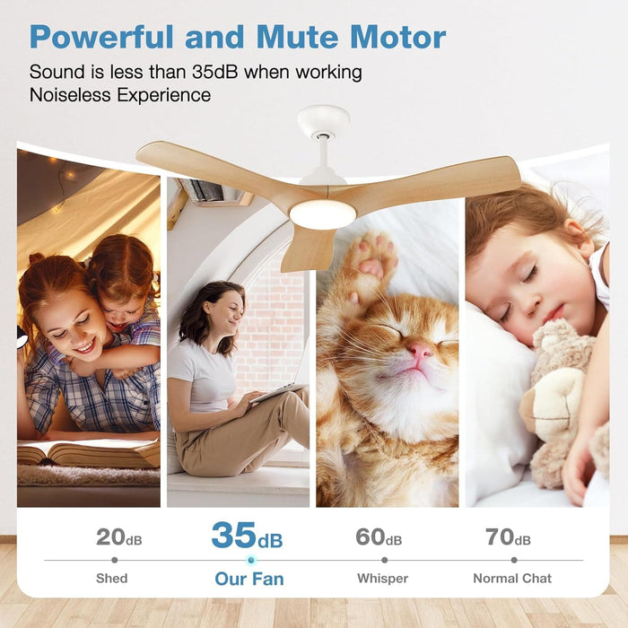42 in. Silent Reversible Dimmable Ceiling Fan, White Wood Remote Control Ceiling Fan with Light, 3 Blade Ceiling Fan-6-ErisView