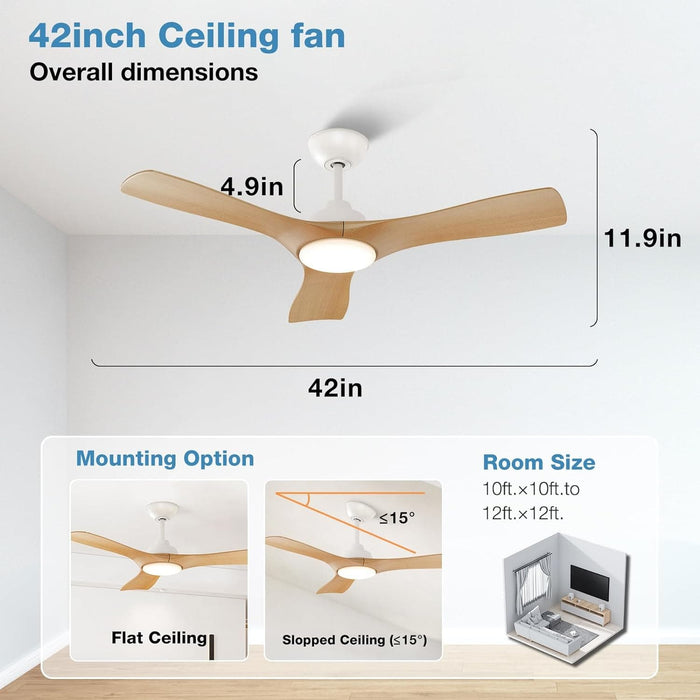 42 in. Silent Reversible Dimmable Ceiling Fan, White Wood Remote Control Ceiling Fan with Light, 3 Blade Ceiling Fan-7-ErisView