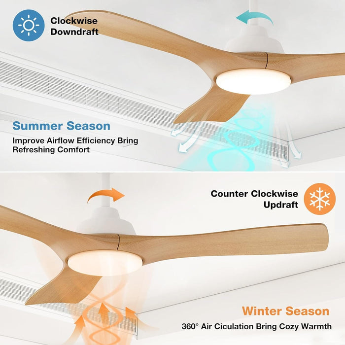42 in. Silent Reversible Dimmable Ceiling Fan, White Wood Remote Control Ceiling Fan with Light, 3 Blade Ceiling Fan-8-ErisView