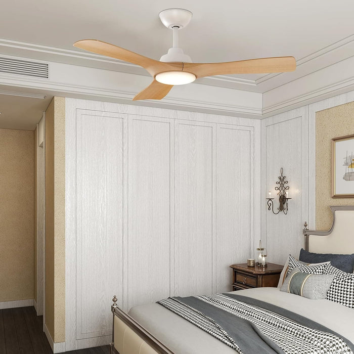 42 in. Silent Reversible Dimmable Ceiling Fan, White Wood Remote Control Ceiling Fan with Light, 3 Blade Ceiling Fan-9-ErisView