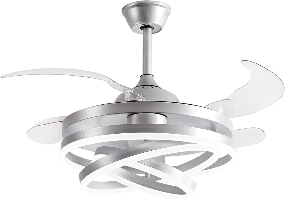 42 in. Silver Invisible Ceiling Fan Chandelier Light, Modern Ceiling Fan Light with Remote, Decorative Ceiling Fans with Light for Bedroom Living Dining, -1-ErisView