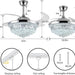 42 in. Silver Invisible Ceiling Fan with Light Remote, Modern Retractable Crystal Chandelier for Bedroom Living Dining Room, Decorative Ceiling Fans -2-ErisView