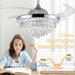 42 in. Silver Invisible Ceiling Fan with Light Remote, Modern Retractable Crystal Chandelier for Bedroom Living Dining Room, Decorative Ceiling Fans -6-ErisView