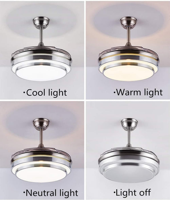 42 in. Silver Modern Ceiling Light with Remote Control, Retractable Blade Ceiling Fan for Living Bedroom Restaurant-3-ErisView