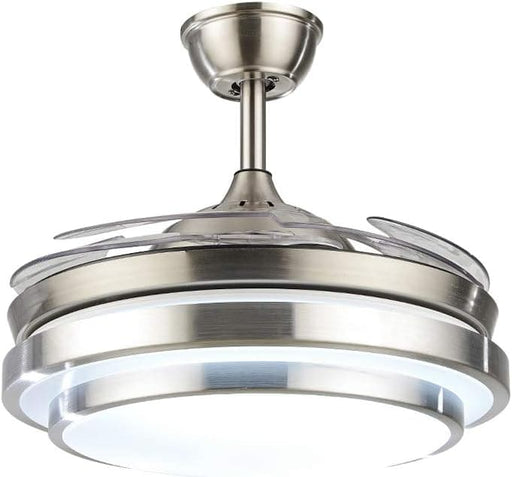 42 in. Silver Modern Ceiling Light with Remote Control, Retractable Blade Ceiling Fan for Living Bedroom Restaurant-1-ErisView