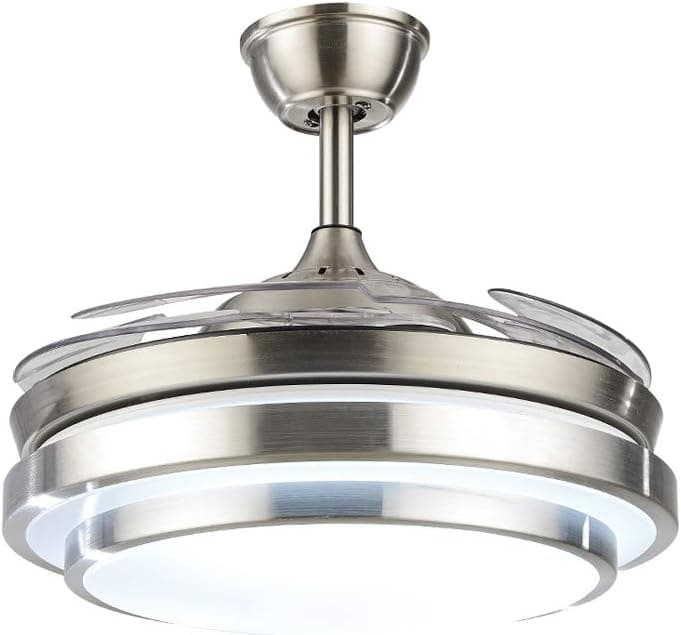 42 in. Silver Modern Ceiling Light with Remote Control, Retractable Blade Ceiling Fan for Living Bedroom Restaurant-1-ErisView