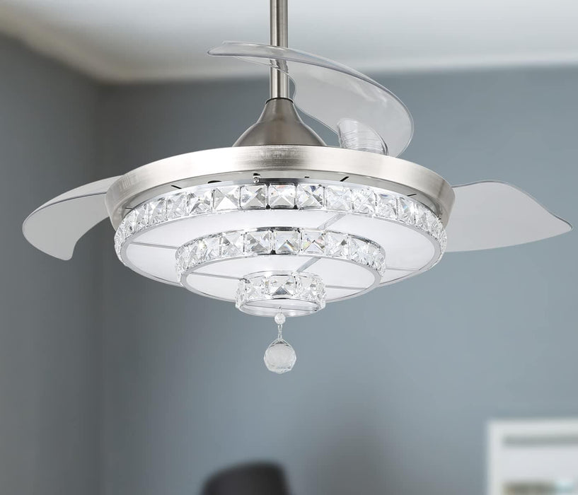42 in. Silver Modern Crystal Ceiling Fan with Lights and Remote, Dimmable LED Chandelier Fan, Retractable Fandelier for Bedroom Living Room Dining Room-1-ErisView