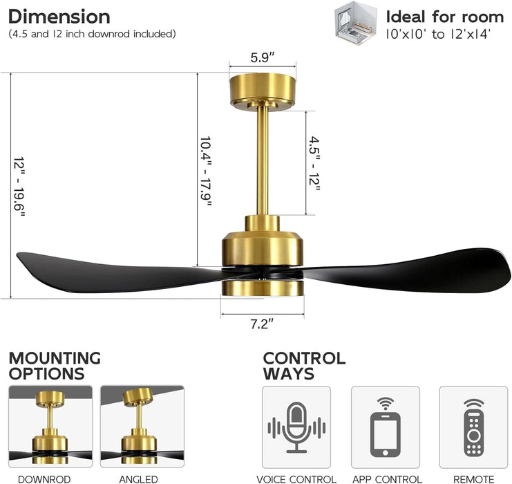 42 in. Smart Brass Ceiling Fan with Light and Remote, 3 Blade Reversible DC Ceiling Fan for Bedroom Living Room, Works with Alexa and Google Assistant-4-ErisView