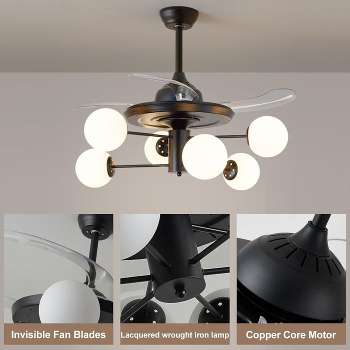 42 in. Sputnik Fandelier with Lights and Remote, Retractable Blade Ceiling Fan Chandelier Fan Light Fixture for Dining Room, Unique Ceiling Fans-11-ErisView