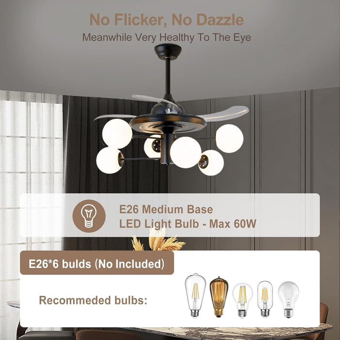 42 in. Sputnik Fandelier with Lights and Remote, Retractable Blade Ceiling Fan Chandelier Fan Light Fixture for Dining Room, Unique Ceiling Fans-12-ErisView