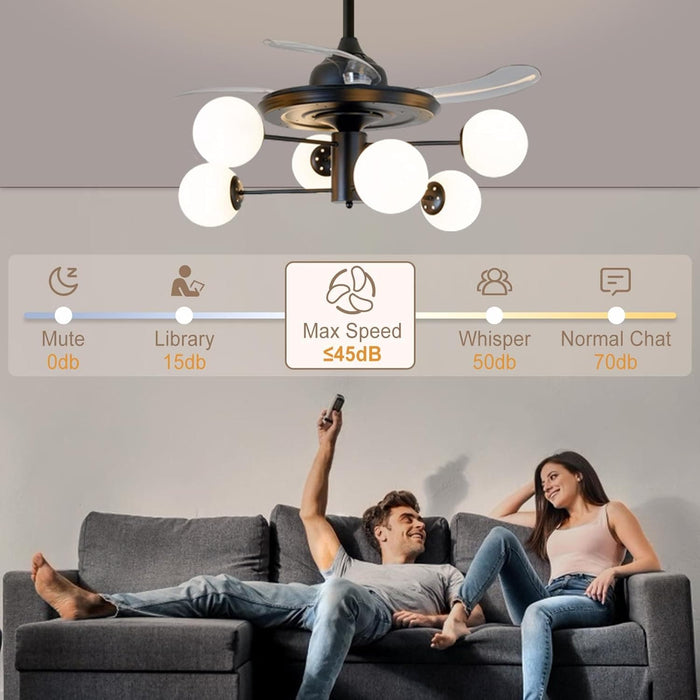 42 in. Sputnik Fandelier with Lights and Remote, Retractable Blade Ceiling Fan Chandelier Fan Light Fixture for Dining Room, Unique Ceiling Fans-13-ErisView