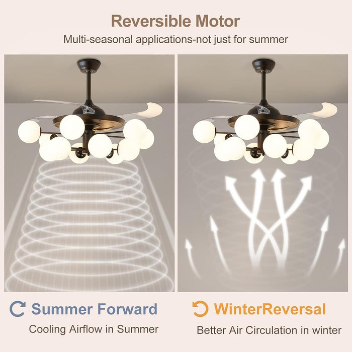 42 in. Sputnik Fandelier with Lights and Remote, Retractable Blade Ceiling Fan Chandelier Fan Light Fixture for Dining Room, Unique Ceiling Fans-16-ErisView