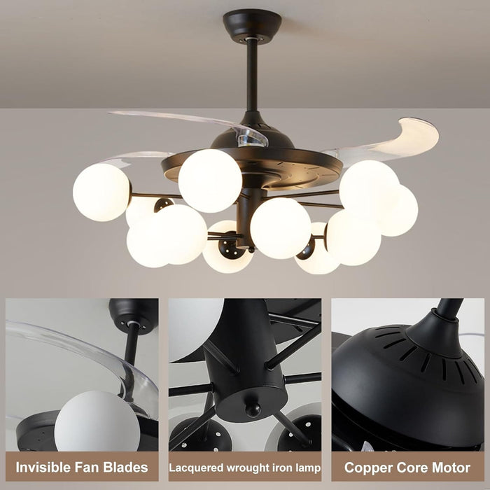 42 in. Sputnik Fandelier with Lights and Remote, Retractable Blade Ceiling Fan Chandelier Fan Light Fixture for Dining Room, Unique Ceiling Fans-18-ErisView