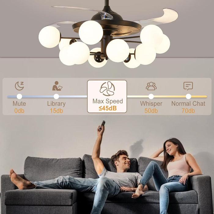 42 in. Sputnik Fandelier with Lights and Remote, Retractable Blade Ceiling Fan Chandelier Fan Light Fixture for Dining Room, Unique Ceiling Fans-20-ErisView