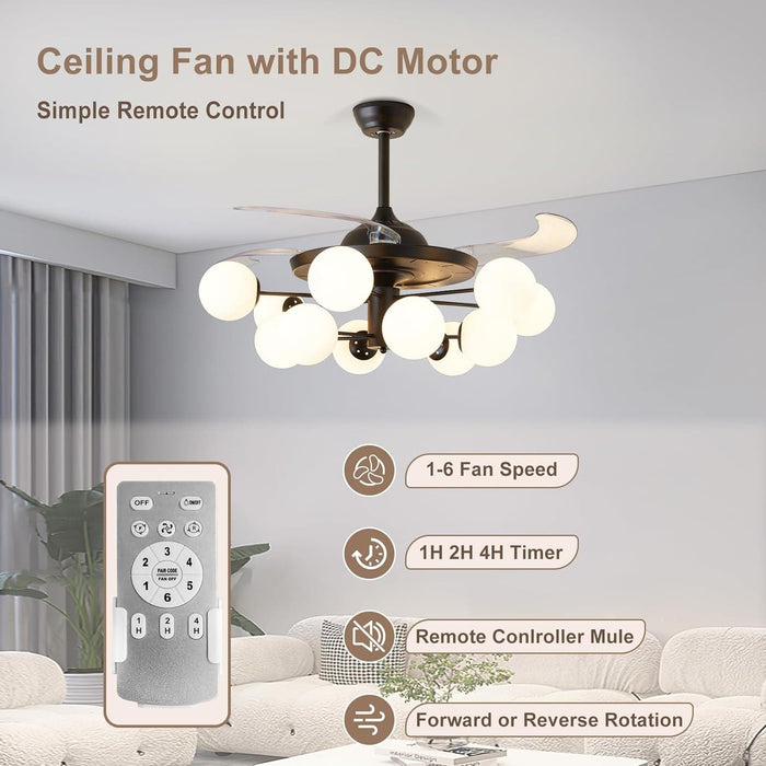 42 in. Sputnik Fandelier with Lights and Remote, Retractable Blade Ceiling Fan Chandelier Fan Light Fixture for Dining Room, Unique Ceiling Fans-21-ErisView
