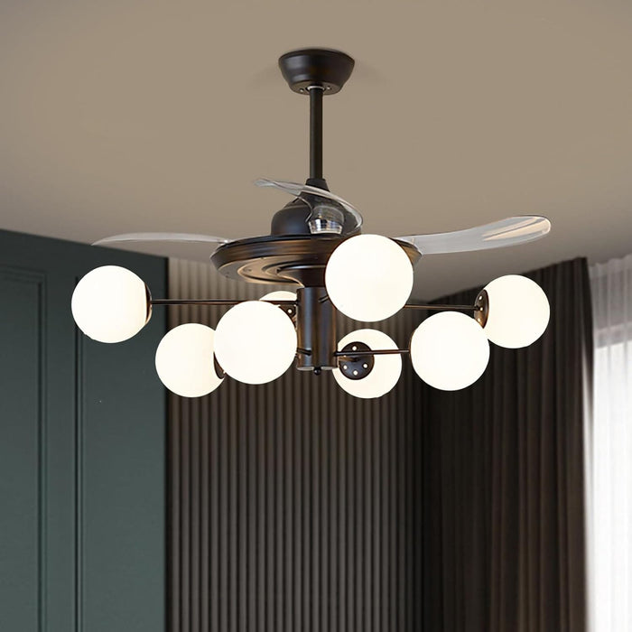 42 in. Sputnik Fandelier with Lights and Remote, Retractable Blade Ceiling Fan Chandelier Fan Light Fixture for Dining Room, Unique Ceiling Fans-22-ErisView