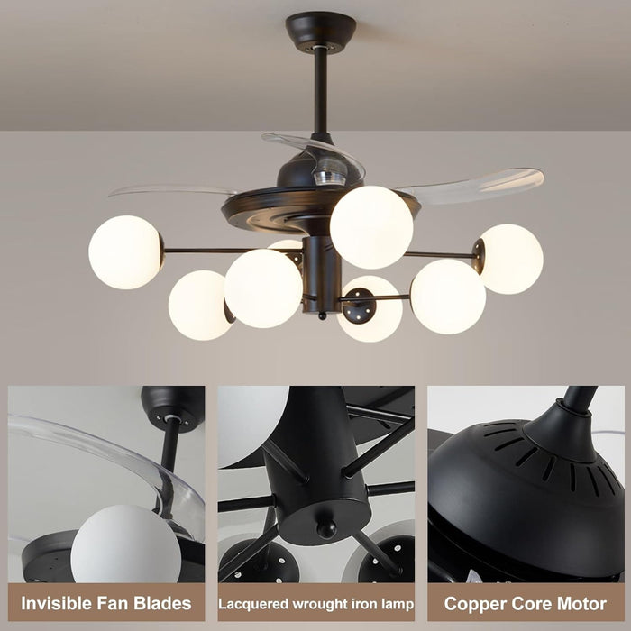 42 in. Sputnik Fandelier with Lights and Remote, Retractable Blade Ceiling Fan Chandelier Fan Light Fixture for Dining Room, Unique Ceiling Fans-25-ErisView