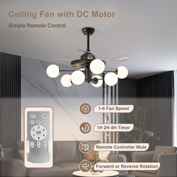 42 in. Sputnik Fandelier with Lights and Remote, Retractable Blade Ceiling Fan Chandelier Fan Light Fixture for Dining Room, Unique Ceiling Fans-28-ErisView