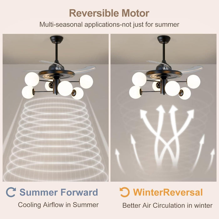42 in. Sputnik Fandelier with Lights and Remote, Retractable Blade Ceiling Fan Chandelier Fan Light Fixture for Dining Room, Unique Ceiling Fans-2-ErisView