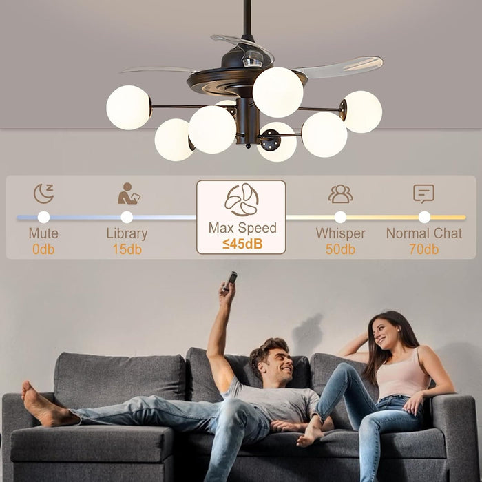 42 in. Sputnik Fandelier with Lights and Remote, Retractable Blade Ceiling Fan Chandelier Fan Light Fixture for Dining Room, Unique Ceiling Fans-33-ErisView