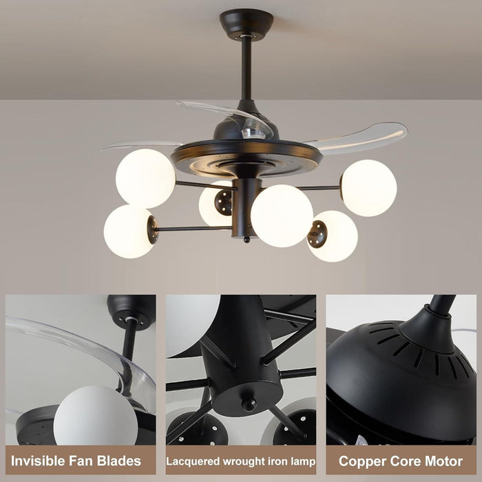 42 in. Sputnik Fandelier with Lights and Remote, Retractable Blade Ceiling Fan Chandelier Fan Light Fixture for Dining Room, Unique Ceiling Fans-4-ErisView
