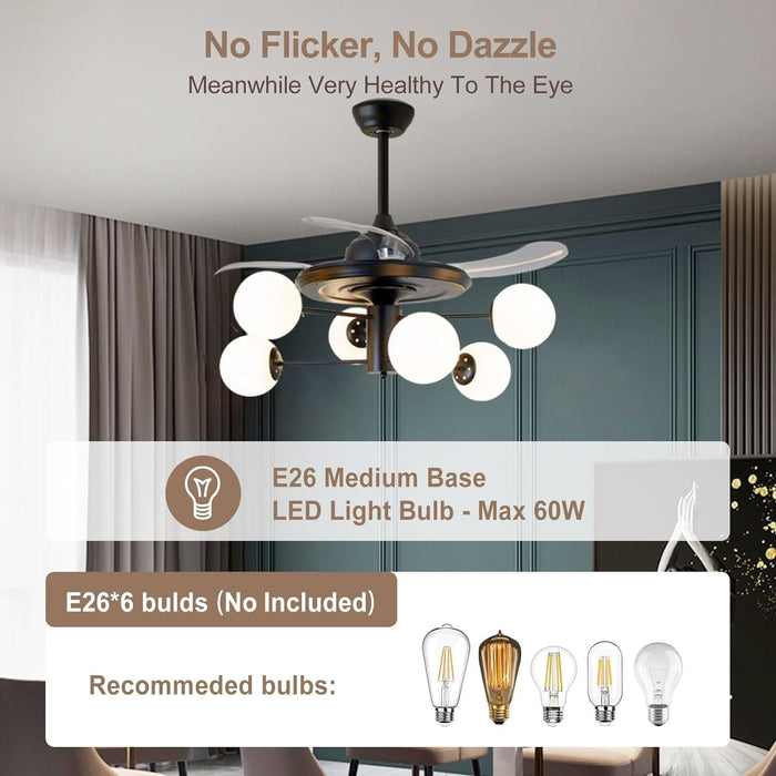 42 in. Sputnik Fandelier with Lights and Remote, Retractable Blade Ceiling Fan Chandelier Fan Light Fixture for Dining Room, Unique Ceiling Fans-5-ErisView
