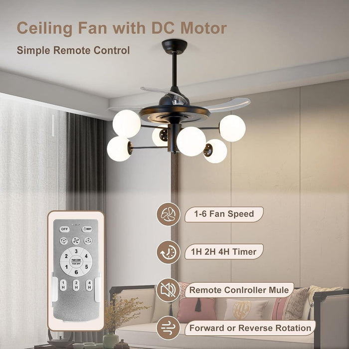 42 in. Sputnik Fandelier with Lights and Remote, Retractable Blade Ceiling Fan Chandelier Fan Light Fixture for Dining Room, Unique Ceiling Fans-7-ErisView