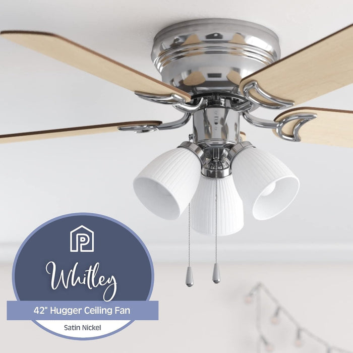 42 in. Traditional Flush Mount Indoor LED Ceiling Fan with Light, Pull Chain, 5, Reversible Fan in Winter Summer-2-ErisView